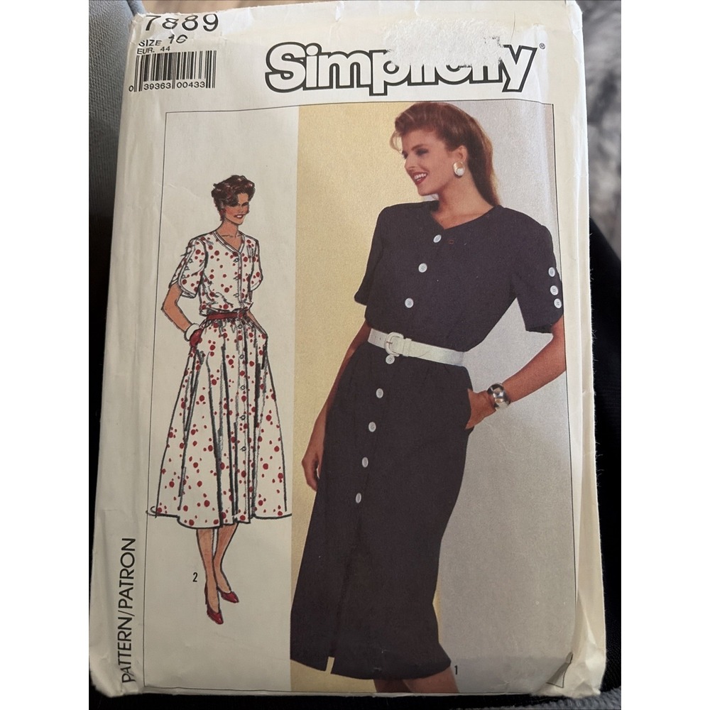 Simplicity 7889 sewing pattern: Misses Front-Button Dress 2 views, Size 16 Cut